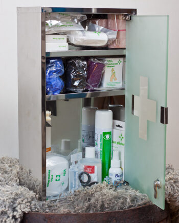 Förbandsskåp med innehåll